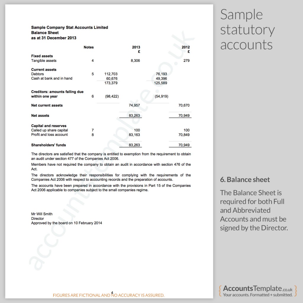 Sample Balance Sheet from Statutory Accounts